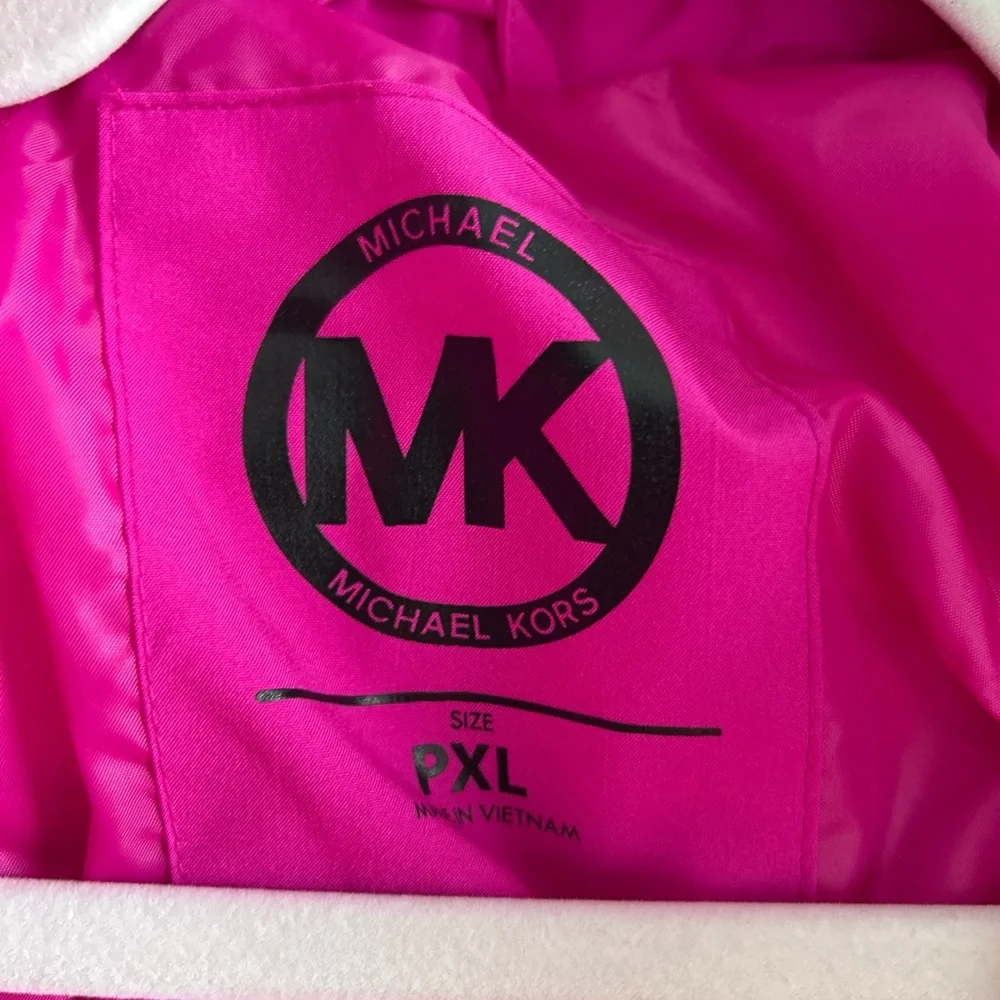 Michael Kors Belted Faux Fur Trim Hooded Puffer Jacket - Hot Pink Size Large